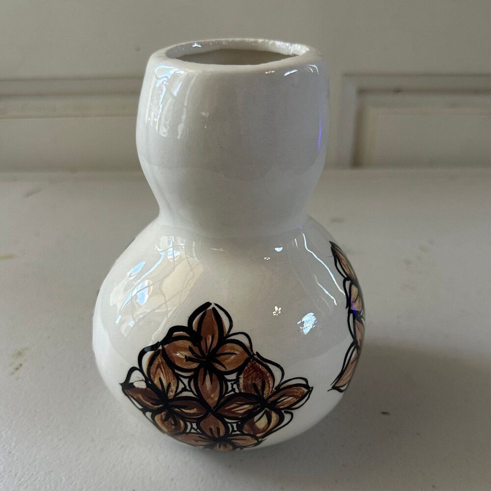Vintage Hawaiian Floral Clusters Cermaic Ipu Gourd Glazed Shelf Sitter 2007